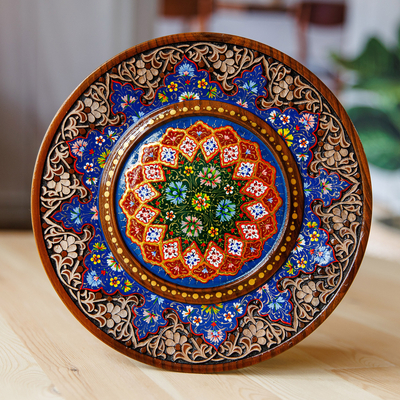 Wood wall art, 'Uzbek Bouquet' - Hand-Carved Painted and Lacquered Uzbek Floral Wood Wall Art