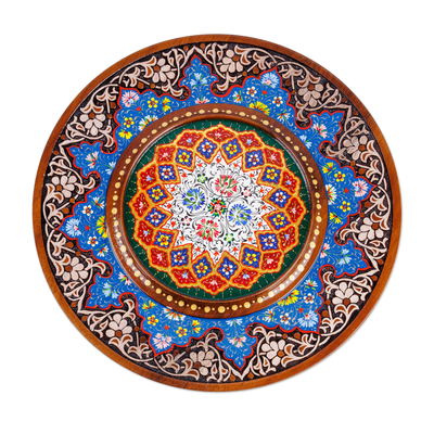 Wood wall art, 'Uzbek Spring' - Floral-Themed Hand-Carved Painted Lacquered Wood Wall Art