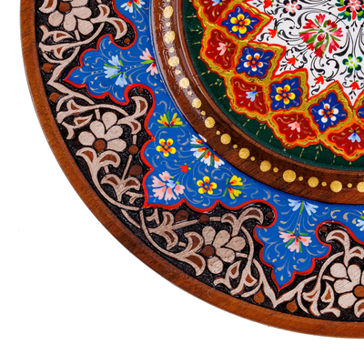 Wood wall art, 'Uzbek Spring' - Floral-Themed Hand-Carved Painted Lacquered Wood Wall Art