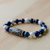 Multi-gemstone beaded stretch pendant bracelet, 'Blue Dzi' - Dzi-Inspired Multi-Gemstone Beaded Stretch Pendant Bracelet