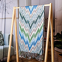 Cotton ikat scarf, 'Rays of Grace' - Chevron-Inspired Handmade Colorful Fringed Cotton Ikat Scarf