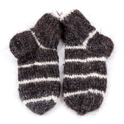 Cashmere socks, 'Fabulous Stripes' - Grey and White Striped Unisex Hand-Knit 100% Cashmere Socks