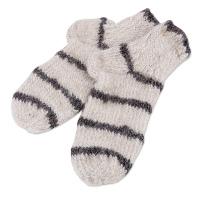 Calcetines de cachemir - Calcetines 100% lana de cachemira tejidos a mano a rayas marfil y gris