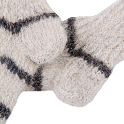 Calcetines de cachemir - Calcetines 100% lana de cachemira tejidos a mano a rayas marfil y gris