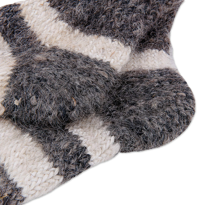 Calcetines de cachemir - Calcetines unisex de lana de cachemira tejidos a mano a rayas marfil y gris