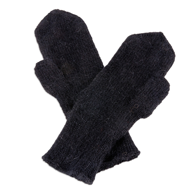 Fäustlinge aus Kaschmirwolle - Handgefertigte gestrickte Fäustlinge aus Kaschmirwolle und Wolle in Schwarz