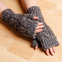 Cashmere fingerless mittens, 'Cozy in Winter' - Hand-Knit 100% Cashmere Wool Fingerless Mittens in Grey