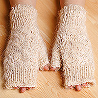 Manoplas sin dedos de lana de cachemira - Manoplas sin dedos clásicas de lana de cachemira 100% marfil suave