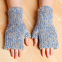 Cashmere wool fingerless mittens, 'Serene Duo' - Handwoven Blue and Grey Cashmere Wool Fingerless Mittens