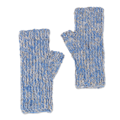 Fingerlose Fäustlinge aus Kaschmirwolle - Handgewebte fingerlose Fäustlinge aus blauer und grauer Kaschmirwolle