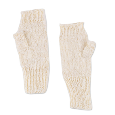 Cashmere wool fingerless mittens, 'Glorious Ivory' - Handwoven Soft Ivory 100% Cashmere Wool Fingerless Mittens