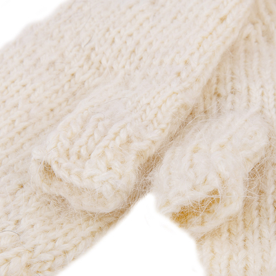 Cashmere wool fingerless mittens, 'Glorious Ivory' - Handwoven Soft Ivory 100% Cashmere Wool Fingerless Mittens