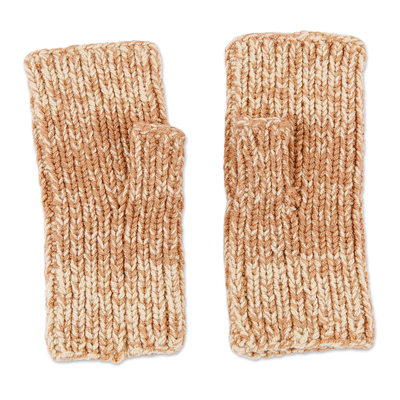 Fingerlose Fäustlinge aus Baumwolle - Handgefertigte fingerlose Fäustlinge aus Baumwolle in Braun und Beige