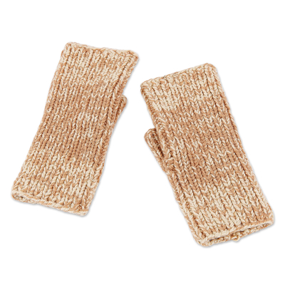 Fingerlose Fäustlinge aus Baumwolle - Handgefertigte fingerlose Fäustlinge aus Baumwolle in Braun und Beige