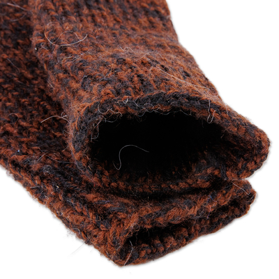 Cotton fingerless mittens, 'Earth Adventurer' - Handcrafted Brown and Black Cotton Fingerless Mittens