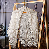 Chal de lana de cachemira, 'Ivory Genius' - Chal suave tejido a mano 100% lana de cachemira en marfil