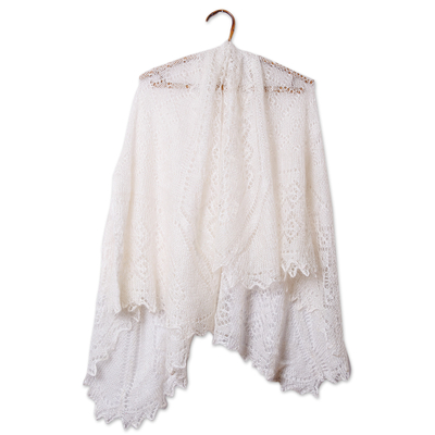Cashmere wool shawl, 'Ivory Genius' - Handwoven Soft 100% Cashmere Wool Shawl in Ivory