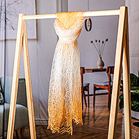 Bufanda de lana de cachemira, 'Sunrise's Act' - Bufanda de lana 100% cachemira suave tejida a mano en naranja y blanco