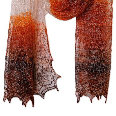 Bufanda de lana de cachemira - Bufanda tejida de lana de cachemira suave en naranja, marrón y blanco