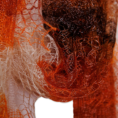 Cashmere wool scarf, 'Sunset's Act' - Woven Soft Cashmere Wool Scarf in Orange, Brown and White