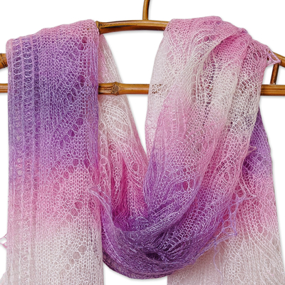 Bufanda de lana de cachemira - Bufanda de lana de cachemira suave tejida a mano en rosa, morado y blanco