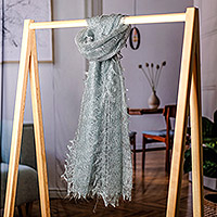 Bufanda de lana de cachemira, 'Grey Instant' - Bufanda de lana de cachemira 100% gris suave hecha a mano