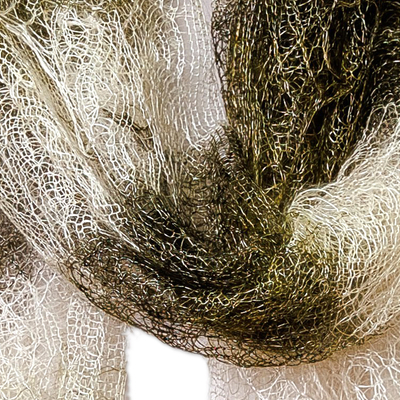 Bufanda de lana de cachemira - Bufanda de lana de cachemira a rayas tejida a mano en verde y marfil