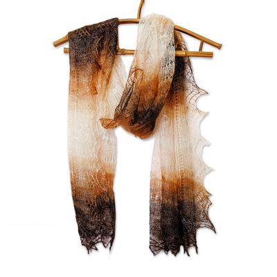 Bufanda de lana de cachemira - Bufanda de lana de cachemira a rayas tejida a mano en marrón y blanco