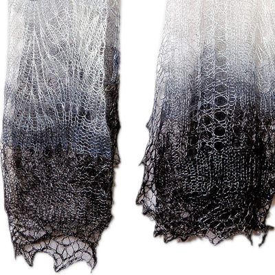 Cashmere wool scarf, 'Shadow's Act' - Handwoven Soft 100% Cashmere Wool Scarf in Black and White