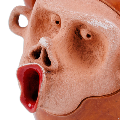 Ceramic figurine, 'Ecstatic Monkey' - Monkey Ceramic Figurine Hand-Crafted & Painted in Uzbekistan