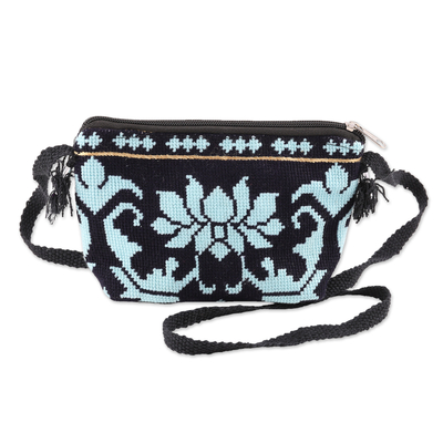 Cotton sling bag, 'Garden Flair' - Cotton Sling Bag with Iroki Style Floral Hand Embroidery