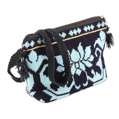 Cotton sling bag, 'Garden Flair' - Cotton Sling Bag with Iroki Style Floral Hand Embroidery