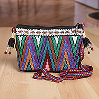Cotton sling bag, 'Ikat Splendor' - Ikat-Themed Cotton Sling Bag with Iroki Hand Embroidery