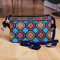 Cotton sling bag, 'Magical Florals' - Uzbek Iroki Style Hand-Embroidered Floral Cotton Sling Bag