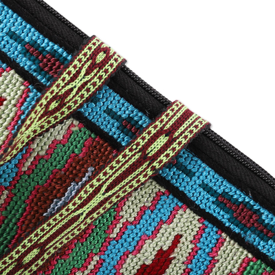 Bolso bandolera de algodón - Bolso bandolera de algodón con patrones Ikat bordados a mano de Iroki