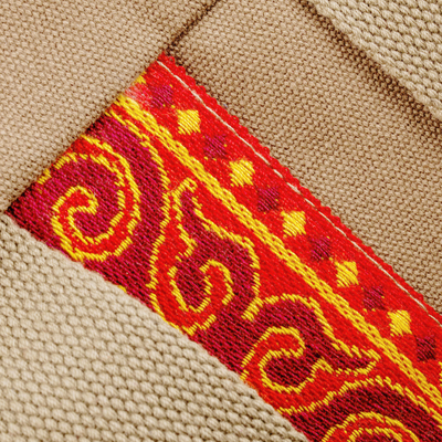 Rucksack aus Leinen - Folk Art Verstellbarer Rucksack aus rotem und Artischocken-Leinen