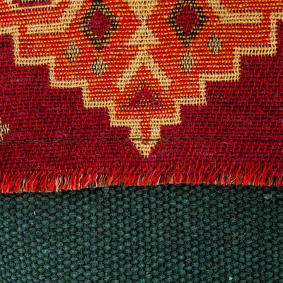 Bolso de lona - Bolso de lona y algodón verde y rojo de arte popular hecho a mano