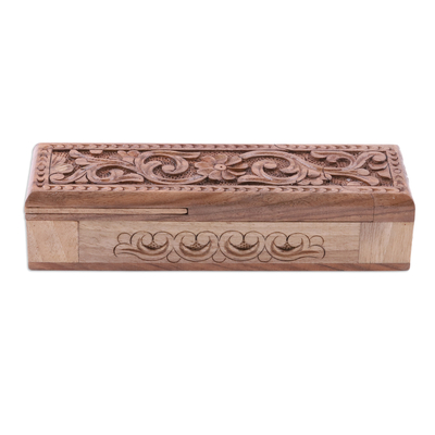 Caja de rompecabezas de madera - Caja rompecabezas de madera de nogal con diseño floral de arte popular de Uzbekistán