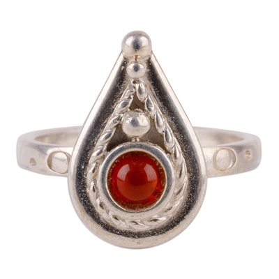 Carnelian cocktail ring, 'Glorious Flame' - Polished Classic Natural Carnelian Drop-Shaped Cocktail Ring