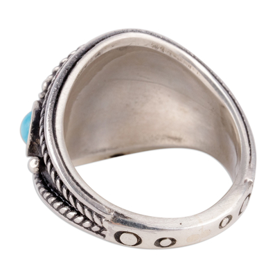 Sterling silver domed ring, 'Emblem of Strength' - Traditional Reconstituted Turquoise Domed Ring