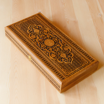 Wood backgammon set, 'Stratagem' - Classic Hand-Carved Walnut Wood Backgammon Set