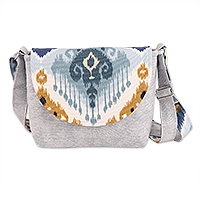 Cotton blend ikat sling bag, 'Classic Winds' - Adjustable Classic Grey Cotton Blend Ikat Sling Bag