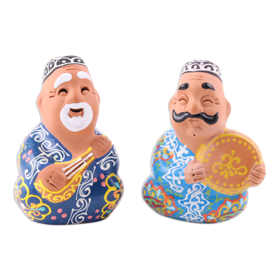 Porcelain figurines, 'Uzbek Musicians' (pair) - Pair of Faience Style Porcelain Uzbek Musicians Figurines