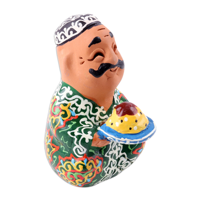 Estatuilla de porcelana - Figura de hombre con bata de porcelana estilo loza pintada uzbeka