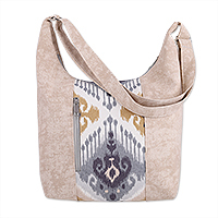 Cotton blend ikat hobo bag, 'Classic Grace' - Ikat-Patterned Blue and Yellow Cotton Blend Hobo Bag