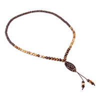 Multi-gemstone lariat rosary necklace, 'Garuda's Symbol' - Handcrafted Multi-Gemstone Garuda Dzi Bead Rosary Necklace