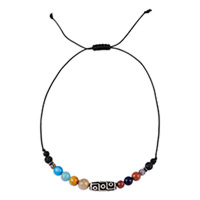 Multi-gemstone beaded necklace, 'Dzi Planets' - Multi-Gemstone and 9-Eye Dzi Beaded Necklace