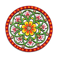 Wood magnet, 'Primaveral Passion' - Classic Floral Red and Green Wood Magnet from Uzbekistan