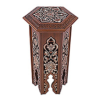 Wood sculpture, 'Eternal Minaret' (small) - Traditional Floral Hand-Carved Walnut Wood Sculpture (small)
