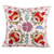 Embroidered Suzani cotton cushion cover, 'Four Summer Omens' - Embroidered Red and Green Suzani Cotton Cushion Cover